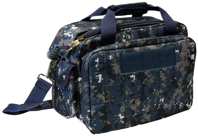 Alt view image 4 of 7 - Every Day Carry Tactical Shoulder Messenger Pistol Shooting Range Bag - Navy Digital