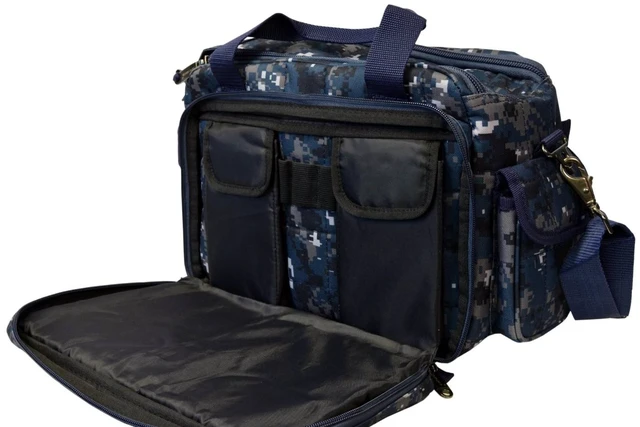 Alt view image 7 of 7 - Every Day Carry Tactical Shoulder Messenger Pistol Shooting Range Bag - Navy Digital