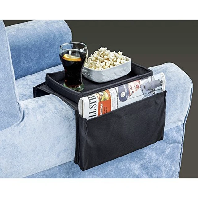 Alt view image 2 of 2 - Black Nylon Polyester Armrest Chair Organizer with 5 Pockets and a Table Top