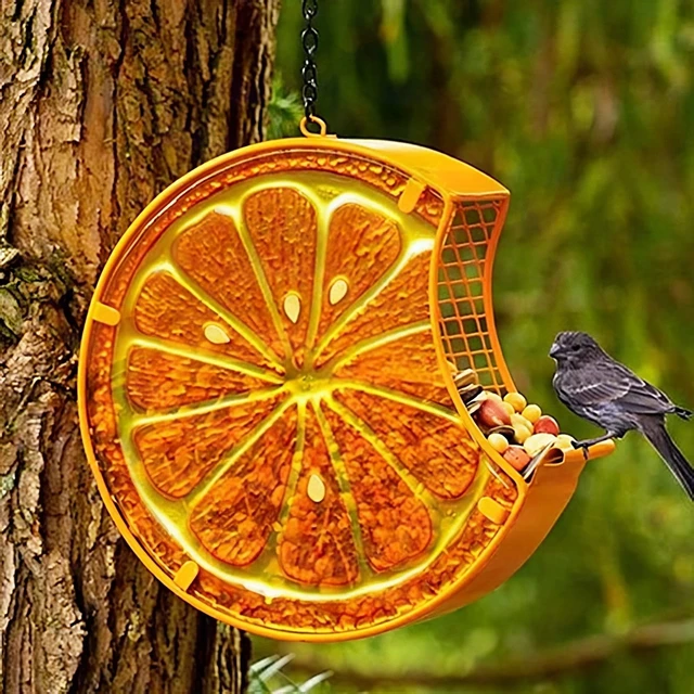 Alt view image 2 of 5 - Orange Metal Mesh Hanging Wild Bird Feeder Fruit Seed Outdoor Garden - New