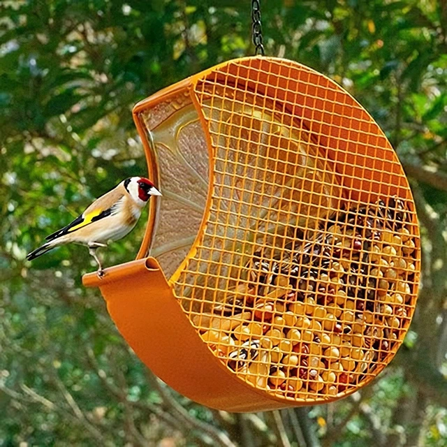 Alt view image 3 of 5 - Orange Metal Mesh Hanging Wild Bird Feeder Fruit Seed Outdoor Garden - New