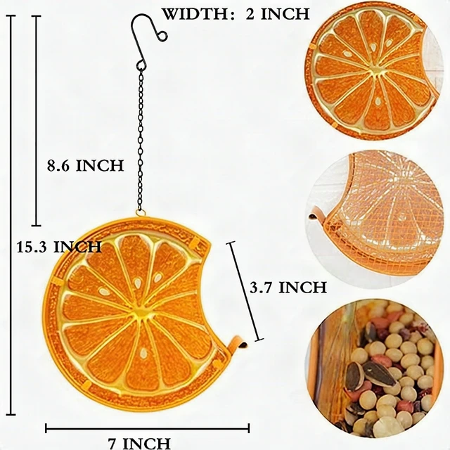 Alt view image 4 of 5 - Orange Metal Mesh Hanging Wild Bird Feeder Fruit Seed Outdoor Garden - New