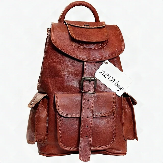 Main image of Women's 14" Brown Leather Backpack Handmade Large Travel Casual Shoulder Bag New