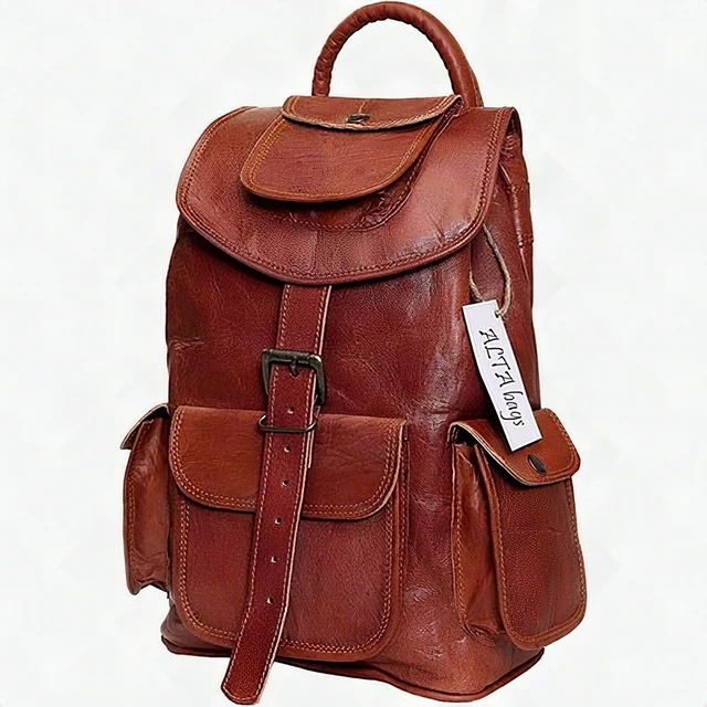 Alt view image 2 of 3 - Women's 14" Brown Leather Backpack Handmade Large Travel Casual Shoulder Bag New