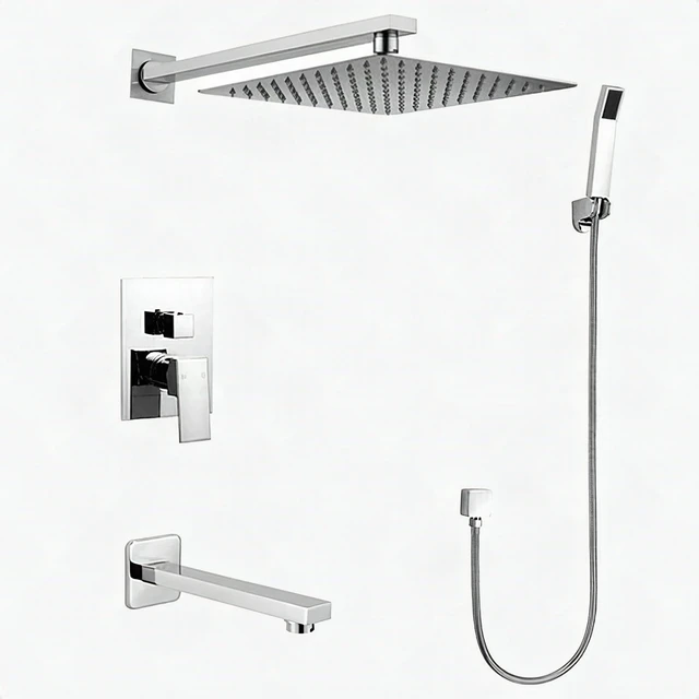 Main image of Eisen Home 8" Square Rain Shower Head Wall Mount Valve & Trim Polished Chrome