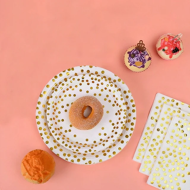 Alt view image 4 of 7 - Gold Dot Disposable Paper Plates Napkins Party Supplies Set 7 & 9 Inch 50 Pack