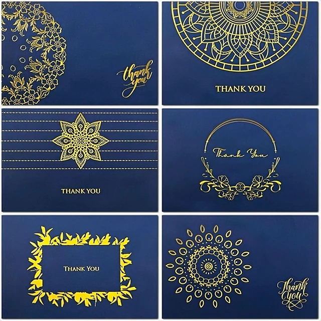 Main image of 36 Pack Thank You Cards with Envelopes Stickers Navy Blue Gold Foil Blank 4x6