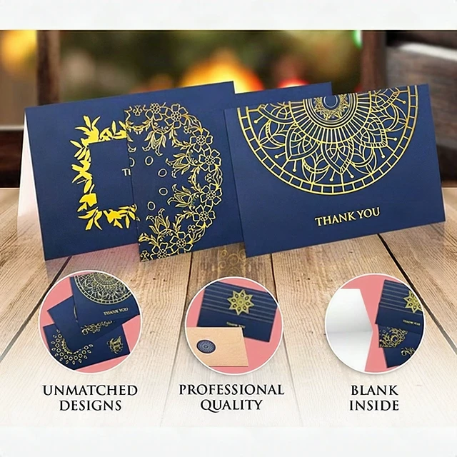 Alt view image 2 of 3 - 36 Pack Thank You Cards with Envelopes Stickers Navy Blue Gold Foil Blank 4x6
