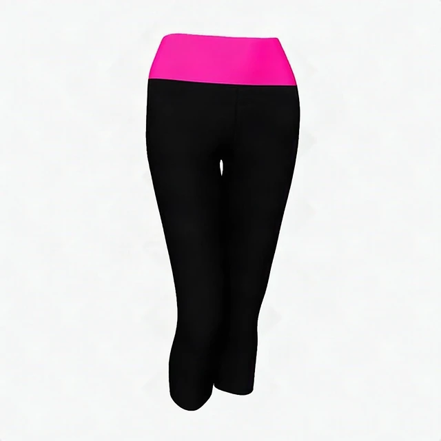 Main image of Alta Womens Two Tone Foldover Stretch Yoga Capri Leggings Black Neon Fuchsia