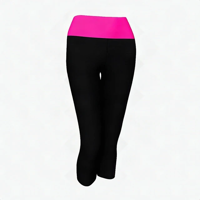 Alt view image 4 of 6 - Alta Womens Two Tone Foldover Stretch Yoga Capri Leggings Black Neon Fuchsia