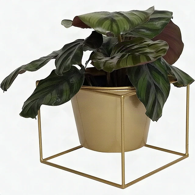 Alt view image 3 of 7 - Metal Square 6" Gold Plant Pot Stand Holder Removable Flower Planter 2 Pack