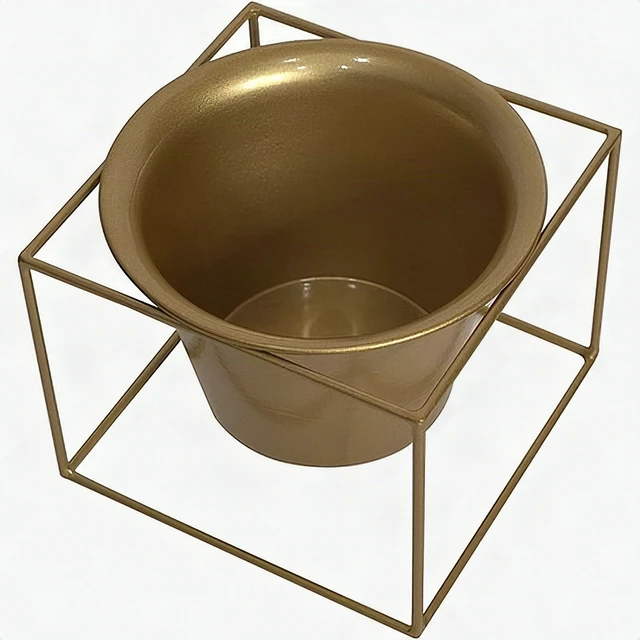 Alt view image 4 of 7 - Metal Square 6" Gold Plant Pot Stand Holder Removable Flower Planter 2 Pack