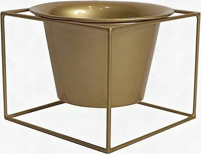 Alt view image 5 of 7 - Metal Square 6" Gold Plant Pot Stand Holder Removable Flower Planter 2 Pack