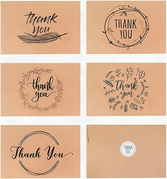 Main image of 40 Kraft Rustic Envelopes, Stickers Thank You Notes Cards Bulk Set 4x6 inch