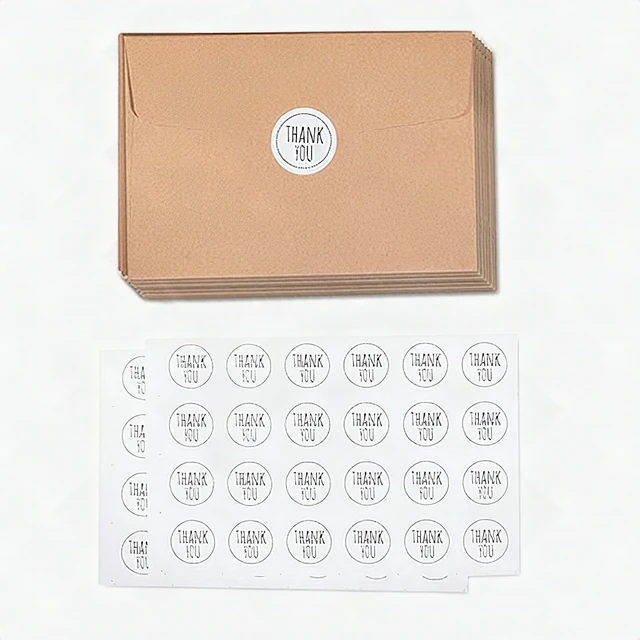 Alt view image 2 of 7 - 40 Kraft Rustic Envelopes, Stickers Thank You Notes Cards Bulk Set 4x6 inch