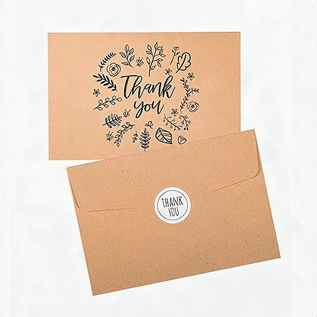 Alt view image 3 of 7 - 40 Kraft Rustic Envelopes, Stickers Thank You Notes Cards Bulk Set 4x6 inch