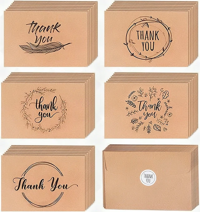 Alt view image 4 of 7 - 40 Kraft Rustic Envelopes, Stickers Thank You Notes Cards Bulk Set 4x6 inch