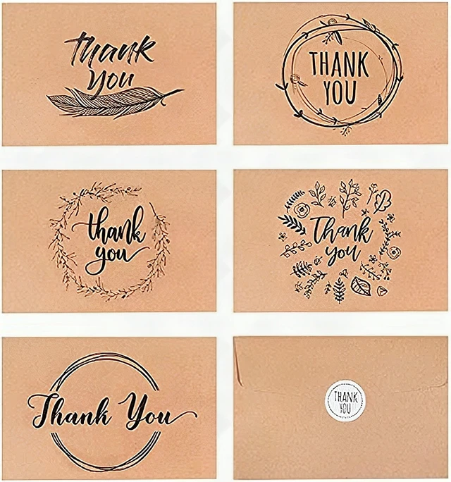 Alt view image 6 of 7 - 40 Kraft Rustic Envelopes, Stickers Thank You Notes Cards Bulk Set 4x6 inch