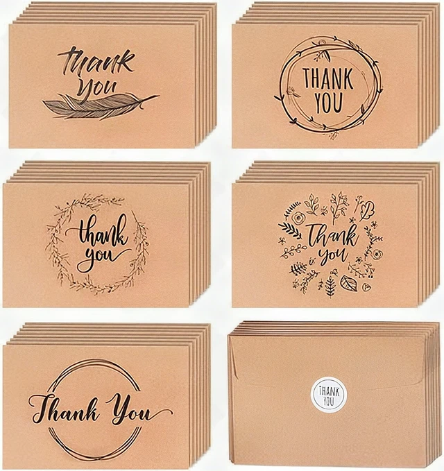 Main image of 80 Thank You Cards Bulk Set with Kraft Envelopes Stickers 4x6 Blank Brown New