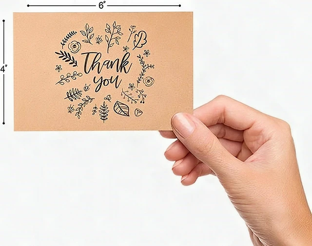 Alt view image 3 of 7 - 80 Thank You Cards Bulk Set with Kraft Envelopes Stickers 4x6 Blank Brown New