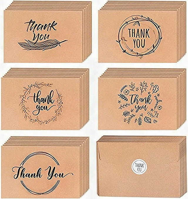Alt view image 7 of 7 - 80 Thank You Cards Bulk Set with Kraft Envelopes Stickers 4x6 Blank Brown New