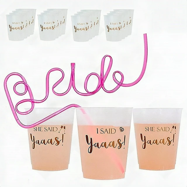 Main image of 16-Pack Clear Plastic Cups Gold Rim 16oz Disposable Wedding Bachelorette Party