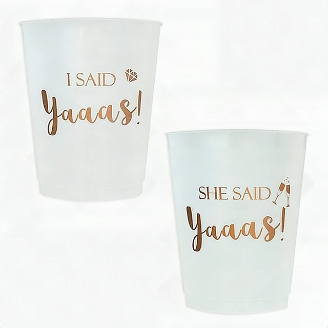 Alt view image 4 of 7 - 16-Pack Clear Plastic Cups Gold Rim 16oz Disposable Wedding Bachelorette Party