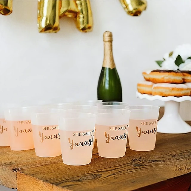 Alt view image 6 of 7 - 16-Pack Clear Plastic Cups Gold Rim 16oz Disposable Wedding Bachelorette Party