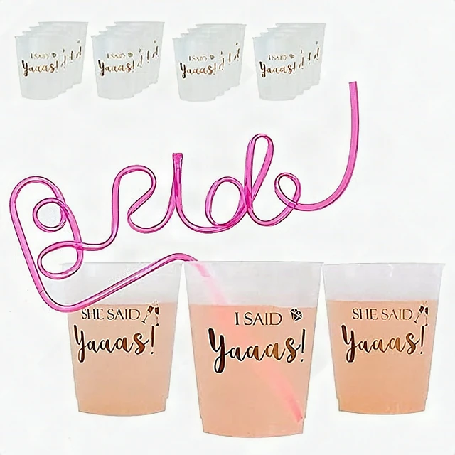 Alt view image 7 of 7 - 16-Pack Clear Plastic Cups Gold Rim 16oz Disposable Wedding Bachelorette Party