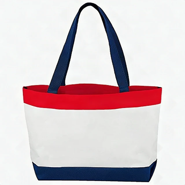Alt view image 2 of 4 - Alta Classic Genuine Leather Shoulder Travel Tote Bag Red White Blue USA - New