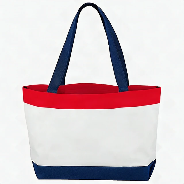 Alt view image 4 of 4 - Alta Classic Genuine Leather Shoulder Travel Tote Bag Red White Blue USA - New