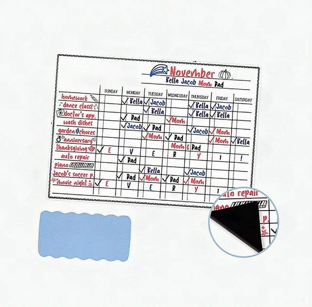 Alt view image 3 of 7 - Magnetic Dry Erase Board For Kids Chores Whiteboard Weekly Chore Chart 17X12''