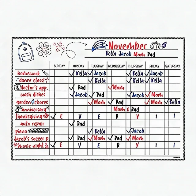 Alt view image 6 of 7 - Magnetic Dry Erase Board For Kids Chores Whiteboard Weekly Chore Chart 17X12''