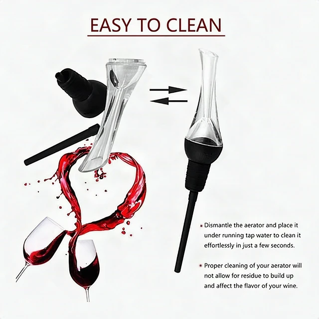 Alt view image 2 of 7 - Wine Aerator Pourer Woodpecker Non-Drip Spout Wine Bottle Accessory Black - New