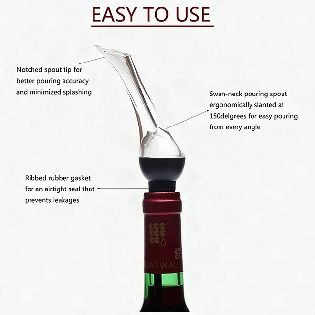 Alt view image 3 of 7 - Wine Aerator Pourer Woodpecker Non-Drip Spout Wine Bottle Accessory Black - New