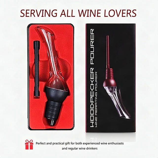 Alt view image 5 of 7 - Wine Aerator Pourer Woodpecker Non-Drip Spout Wine Bottle Accessory Black - New