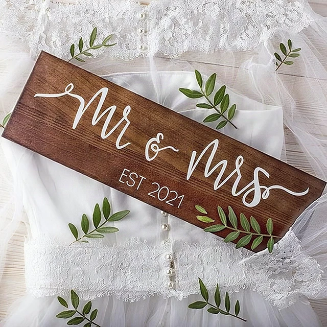 Alt view image 6 of 7 - Mr & Mrs 2021 Large Hanging Wedding Sign Brown Backdrop Decor Party Decoration