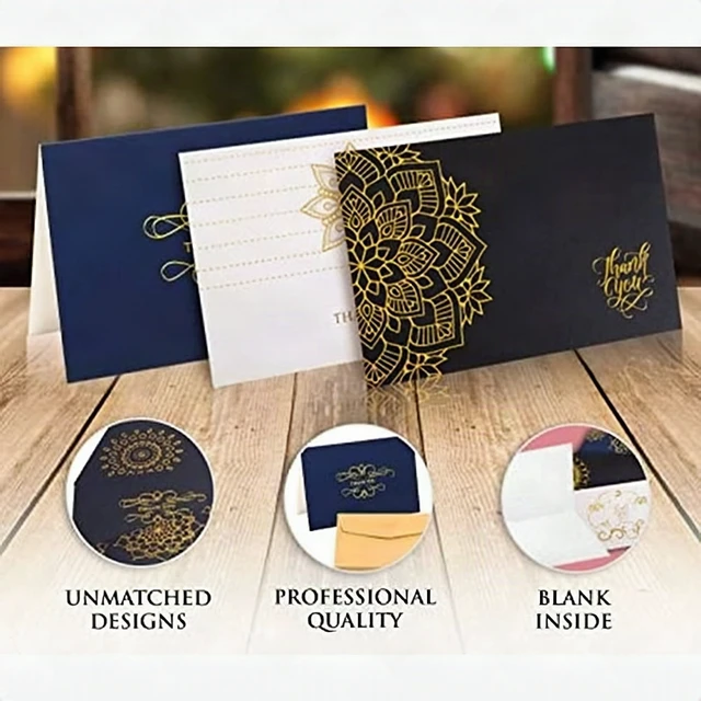 Alt view image 2 of 6 - 60 Pack Thank You Cards with Envelopes Bulk Set Gold Black White Blue 4x6 - New
