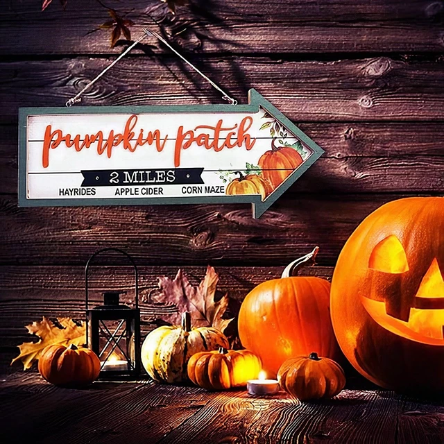 Alt view image 4 of 7 - Vintage Wooden Pumpkin Patch Halloween Decor Burlap Hanging Wall Yard Sign - New