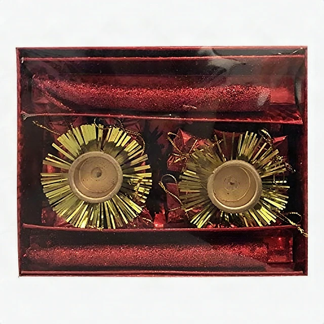 Alt view image 2 of 4 - Vintage Christmas Clip-On Taper Candle Holders Red Gold Set of 2 - New
