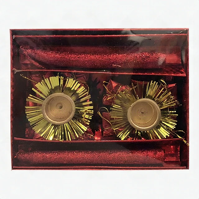 Alt view image 4 of 4 - Vintage Christmas Clip-On Taper Candle Holders Red Gold Set of 2 - New