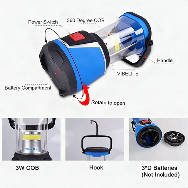 Alt view image 5 of 7 - Vibelite LED Camping Lantern Portable Rechargeable Outdoor Emergency Light Blue