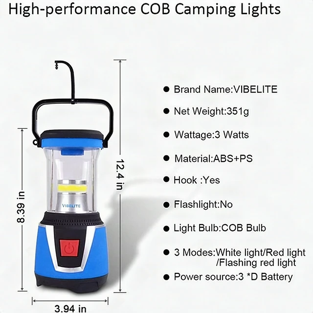 Alt view image 6 of 7 - Vibelite LED Camping Lantern Portable Rechargeable Outdoor Emergency Light Blue