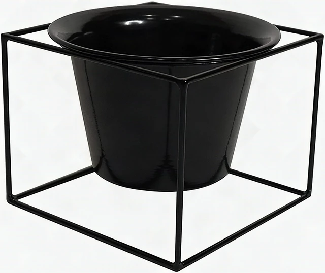 Main image of Metal Square Flower Plant Pot with Stand 6" Indoor Modern Planter - Black