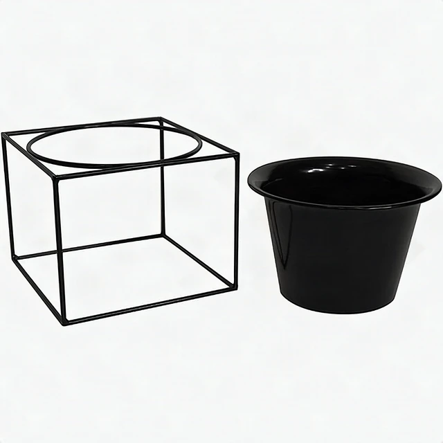 Alt view image 2 of 7 - Metal Square Flower Plant Pot with Stand 6" Indoor Modern Planter - Black