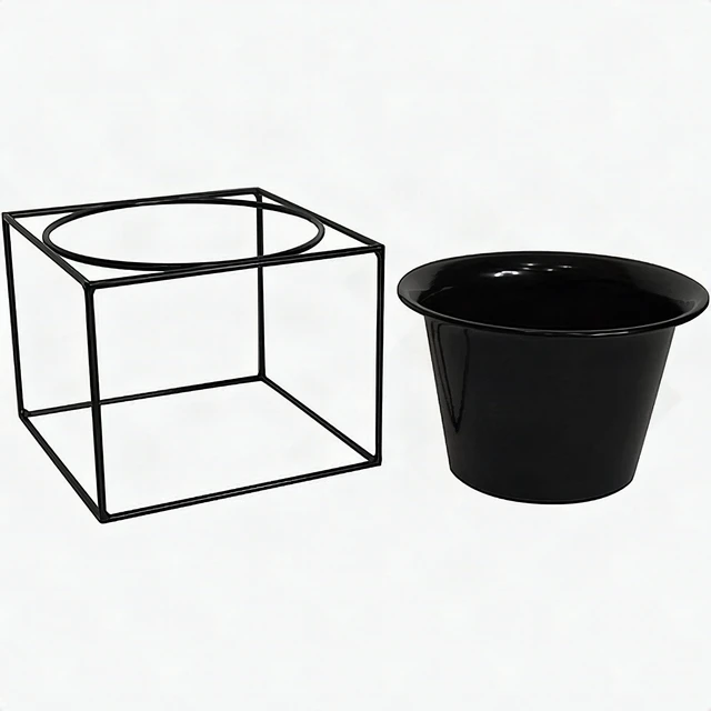 Alt view image 7 of 7 - Metal Square Flower Plant Pot with Stand 6" Indoor Modern Planter - Black