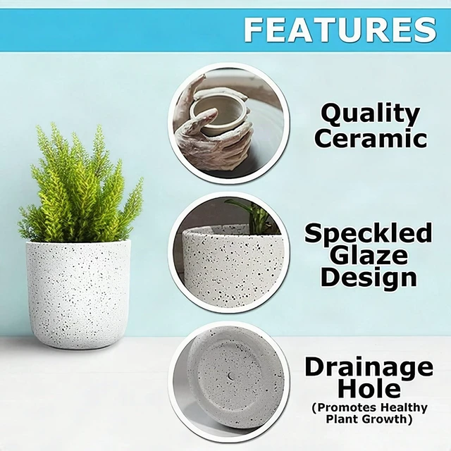 Alt view image 2 of 7 - Ceramic Flower Pot Planter White 5.75 Inch Indoor Succulent Plant Pot Drainage