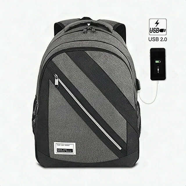Main image of Men's Laptop Backpack 15.6" Black Large Travel School Bag USB Charging Port New