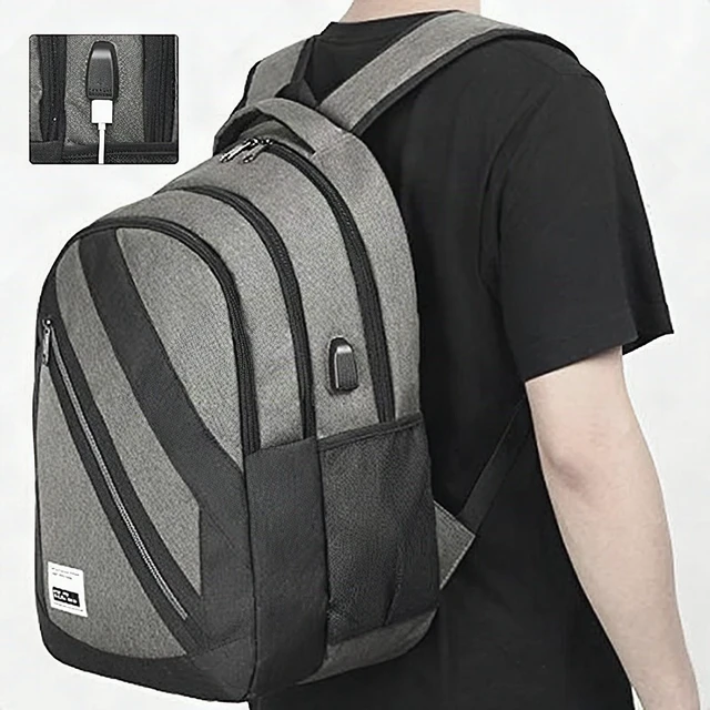 Alt view image 3 of 5 - Men's Laptop Backpack 15.6" Black Large Travel School Bag USB Charging Port New