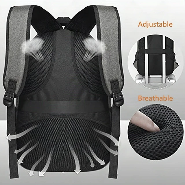 Alt view image 2 of 5 - Men's Laptop Backpack 15.6" Black Large Travel School Bag USB Charging Port New